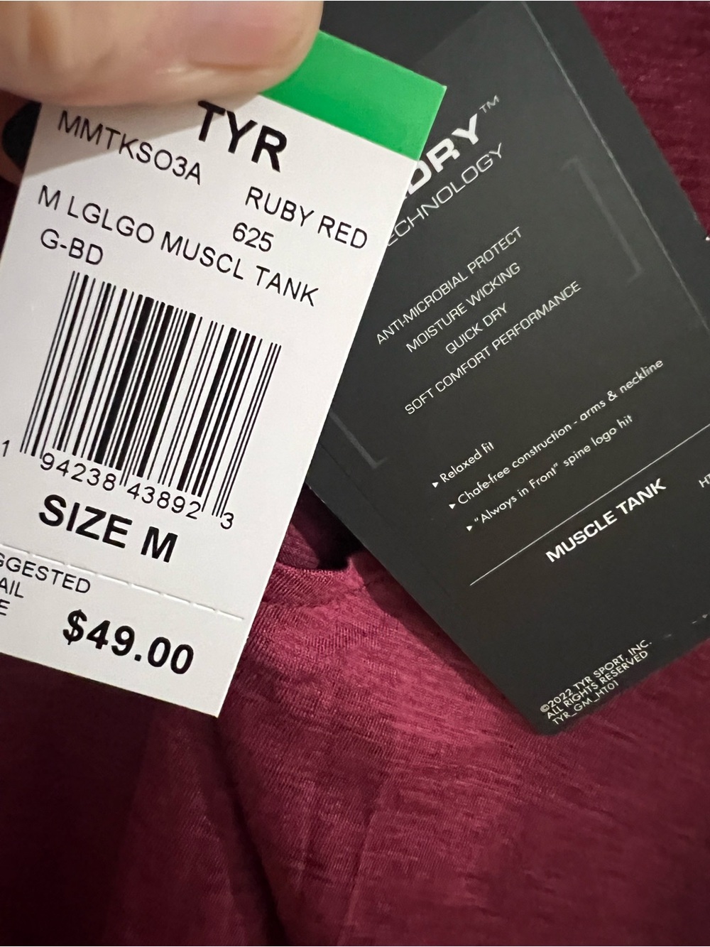 TYR Maroon Muscle Tank with Black Logo - Picture 3 of 4